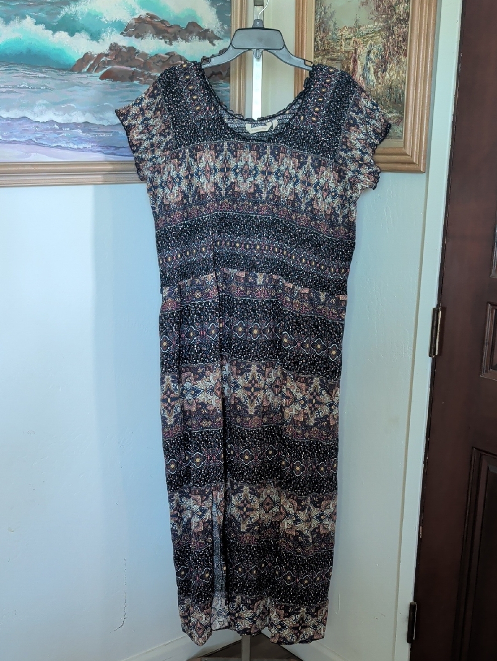 Soft Surroundings Navy Multi Patterned Boho Maxi Dress